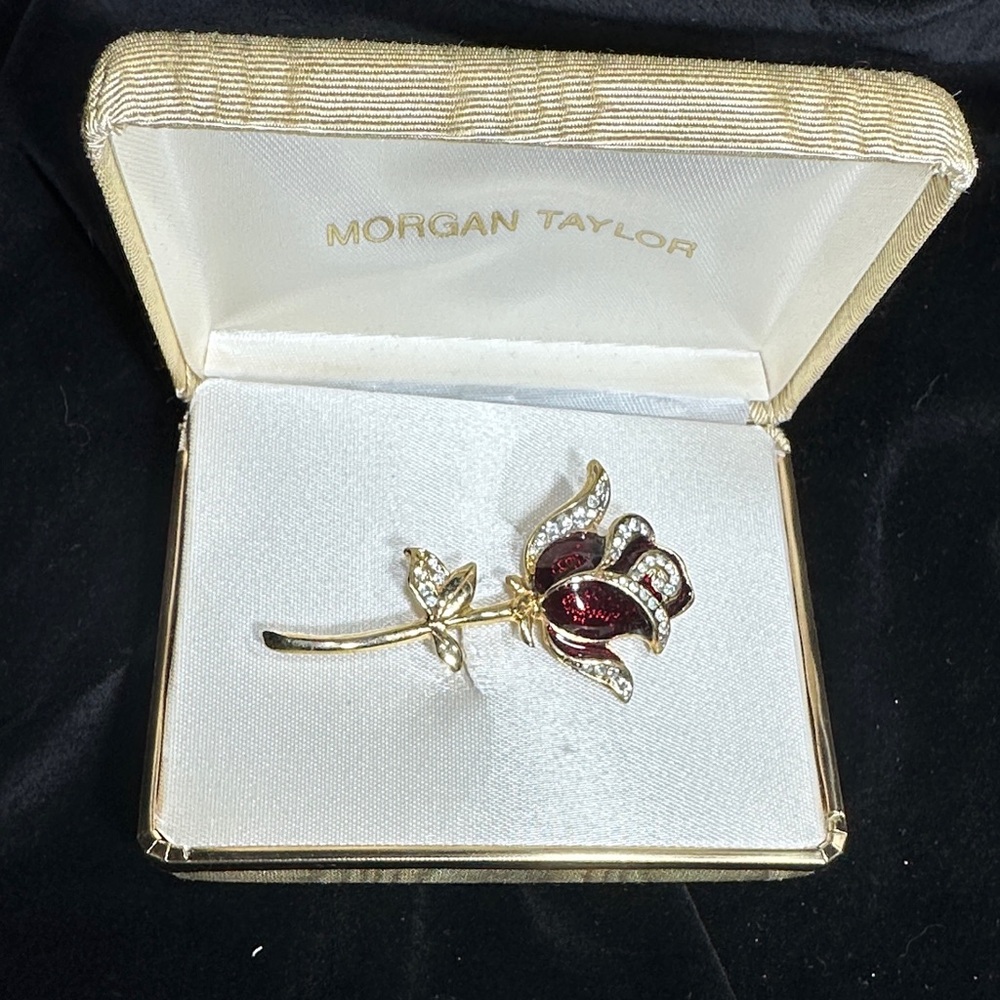 Morgan Taylor Gold and Deep Red Floral Brooch